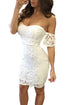 White Short Sleeve Off Shoulder Lace Bodycon Dress